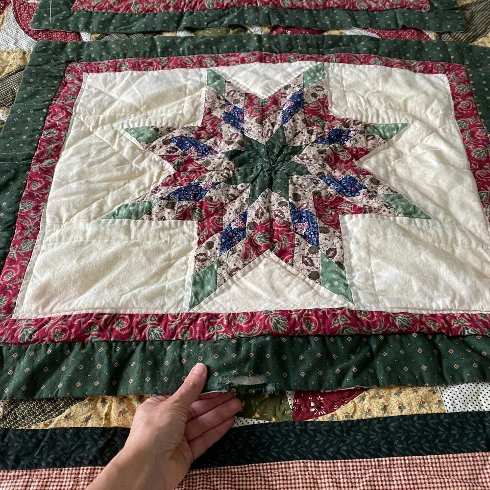 Vintage Quilted Patchwork Standard Pillow Sham Eight Point Star Design